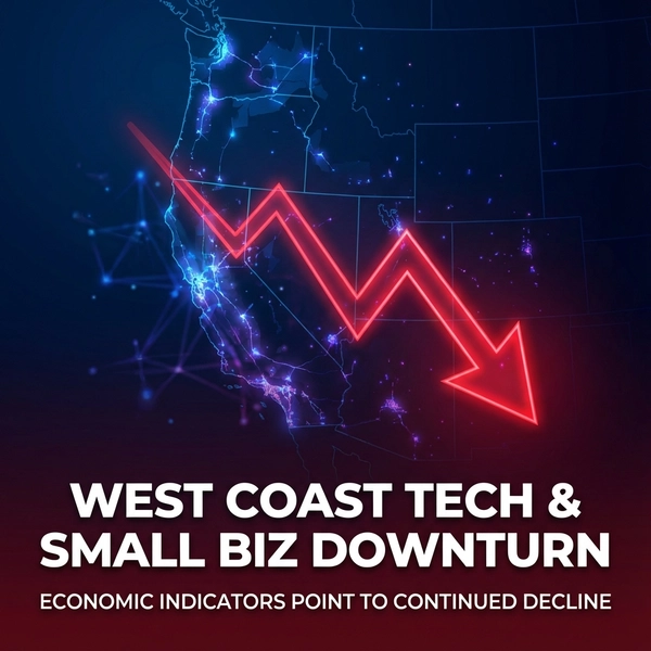Graph showing economic downturn overlaid on West Coast map