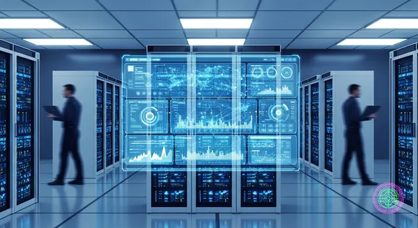 Abstract 3D render of a massive AI server rack pulling glowing silicone memory chips out of shattered consumer smartphones and laptops