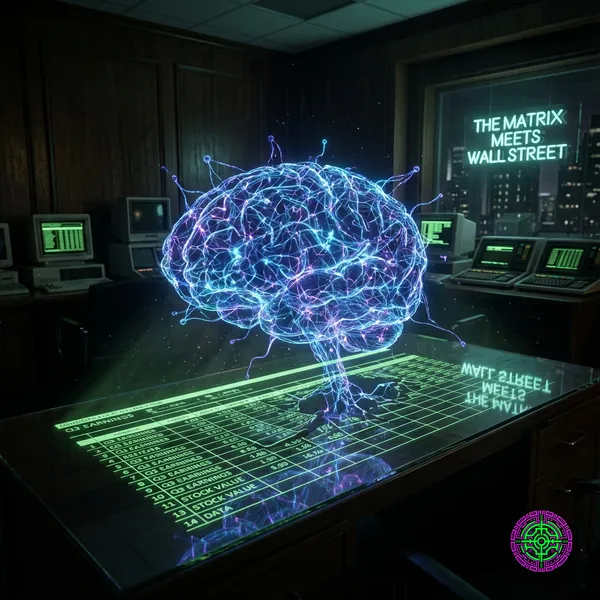 A digital neural network dismantling a traditional green spreadsheet grid