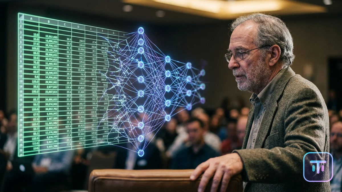 Ein digitales neuronales Netzwerk, das ein traditionelles grünes Tabellenkalkulationsraster demontiert