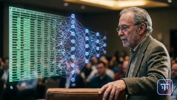 A digital neural network dismantling a traditional green spreadsheet grid