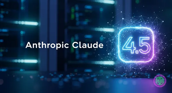 Abstract visualization of Anthropic Claude 4.5 AI model with glowing neural nodes