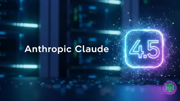 Abstract visualization of Anthropic Claude 4.5 AI model with glowing neural nodes