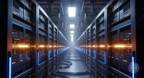 Massive futuristic data center in the desert at sunset with solar panels