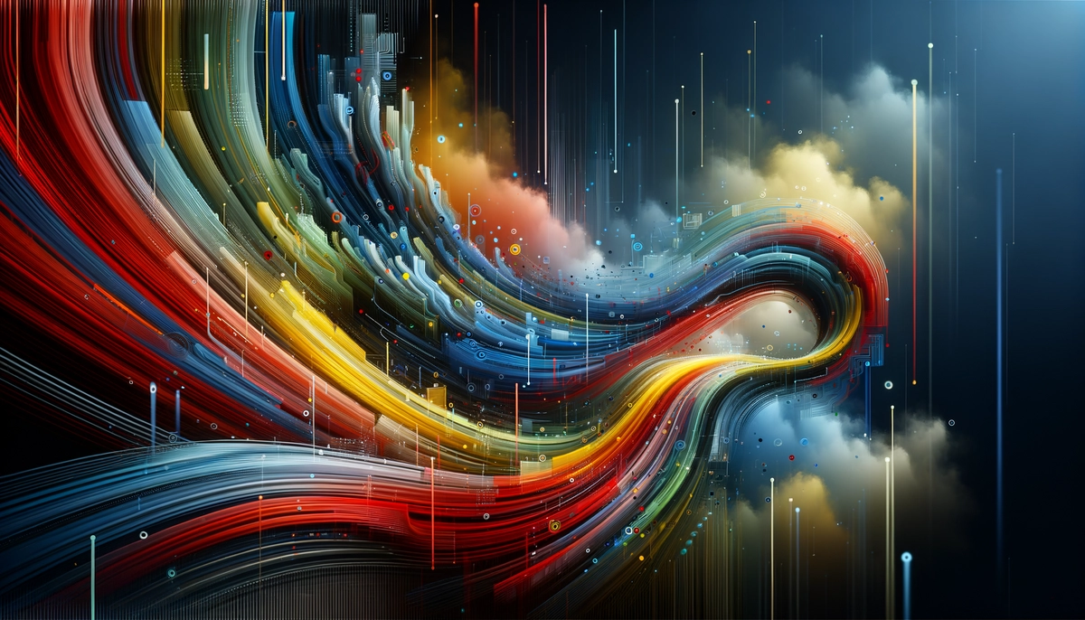 Abstract representation of Apple and Google partnership with intertwining digital streams