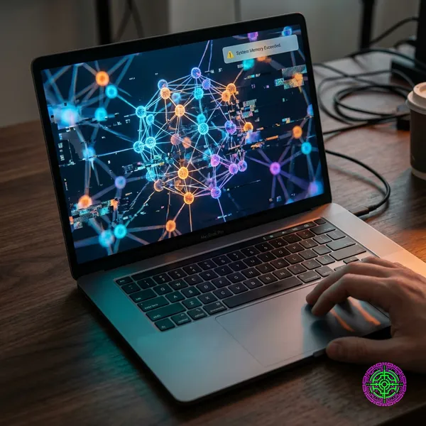 Ein Laptop-Bildschirm, der einen Fehler wegen zu geringen Speichers anzeigt, während versucht wird, eine neuronale Netzwerkvisualisierung auszuführen.