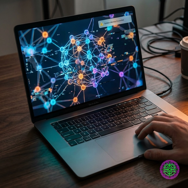 A laptop screen displaying an out of memory error while trying to run a neural network visualization.