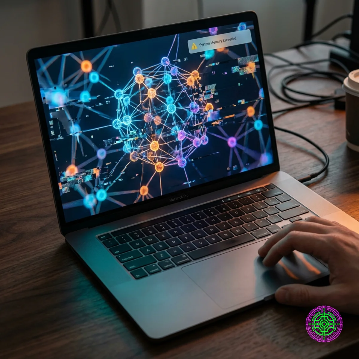 A laptop screen displaying an out of memory error while trying to run a neural network visualization.