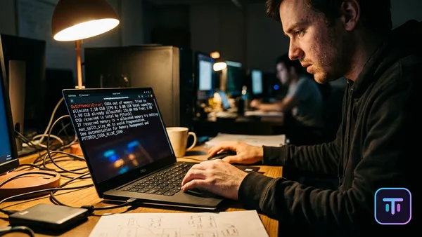 A laptop screen displaying an out of memory error while trying to run a neural network visualization.
