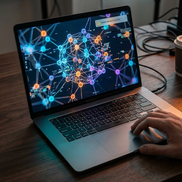 A laptop screen displaying an out of memory error while trying to run a neural network visualization.