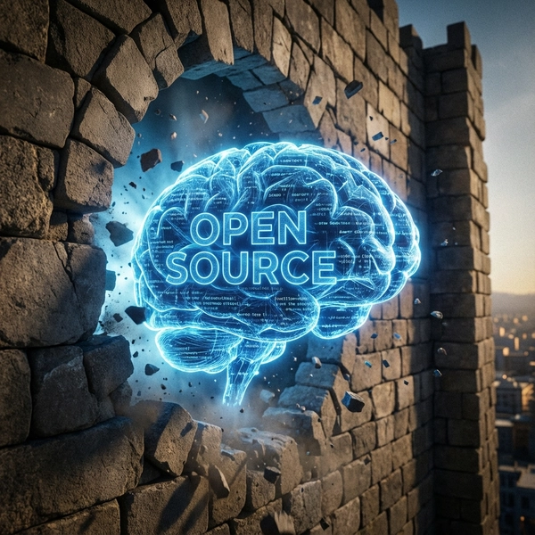 Digital brain breaking through a stone wall, symbolizing DeepSeek's disruption.