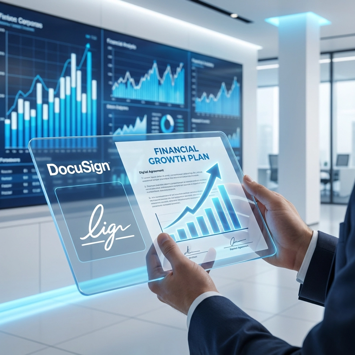 DocuSign 新的 IAM 平台界面，显示 AI 合同分析。