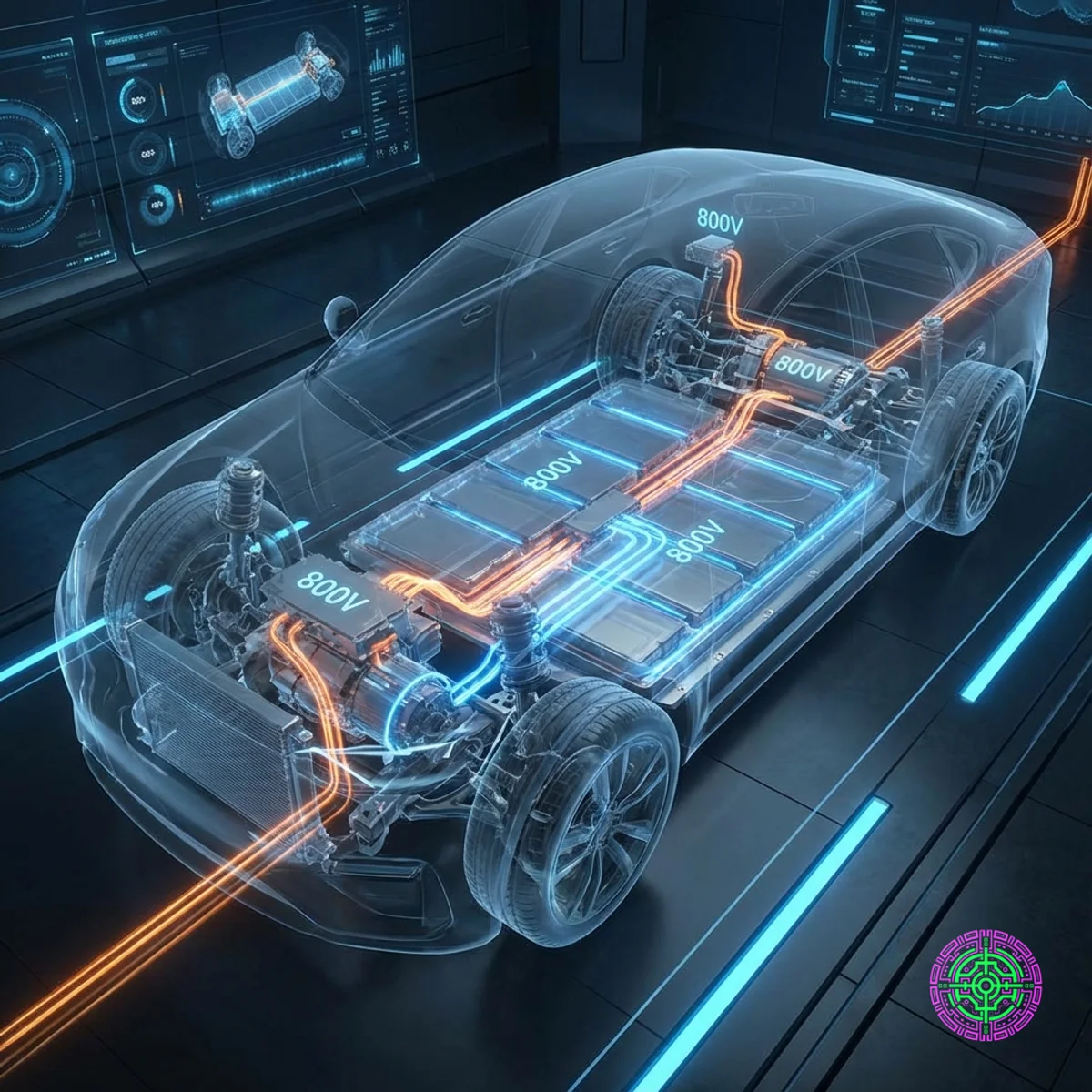 Röntgenansicht des Hochvolt-EV-Antriebsstrangs