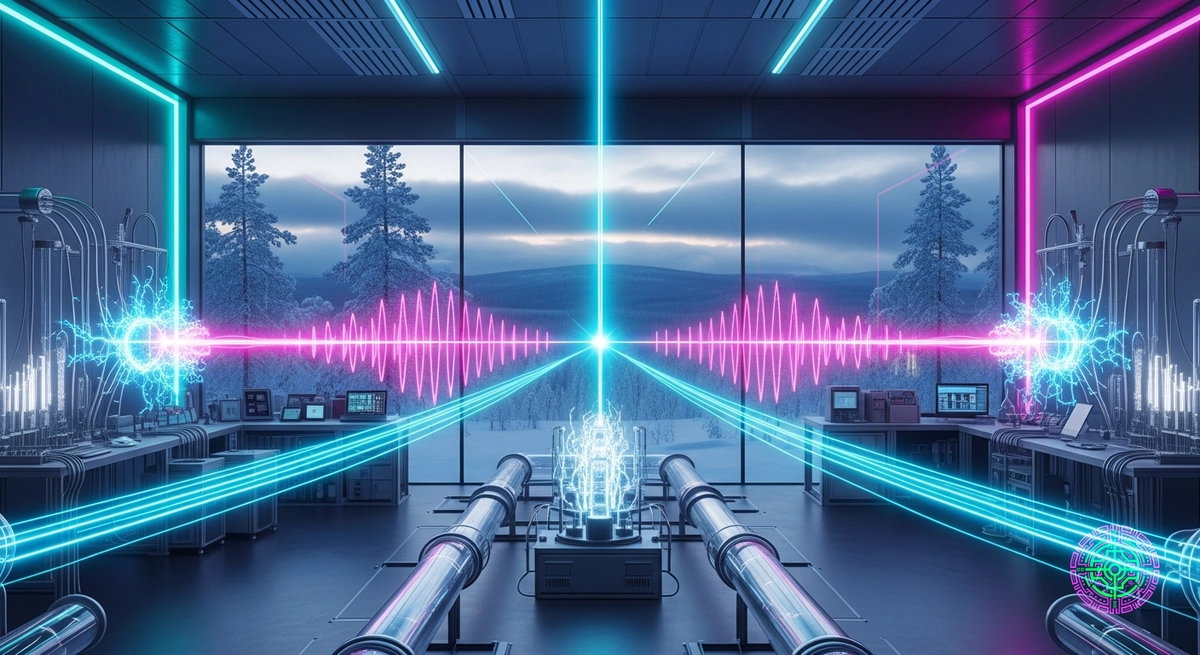 Futuristic wireless energy transmission concept in a Finnish landscape