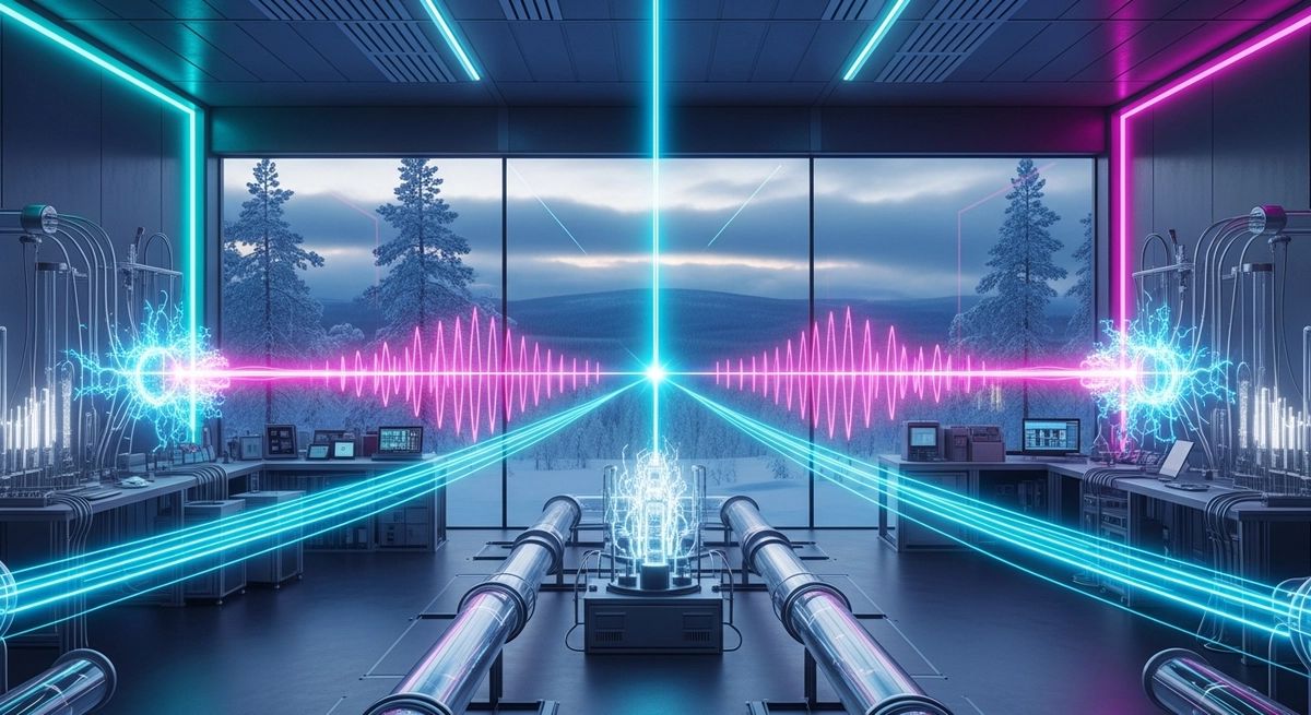 Futuristic wireless energy transmission concept in a Finnish landscape