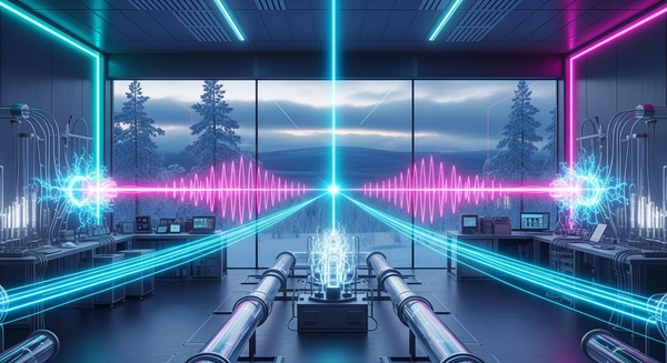 Futuristic wireless energy transmission concept in a Finnish landscape