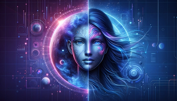 Split composition showing abstract representations of Gemini and ChatGPT AI models facing off