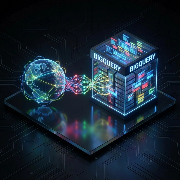 A futuristic visualization of Google Maps and BigQuery connecting via a glowing Model Context Protocol bridge.