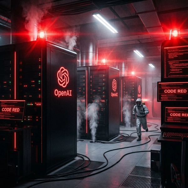 OpenAI Server Room in Code Red State with red emergency lighting