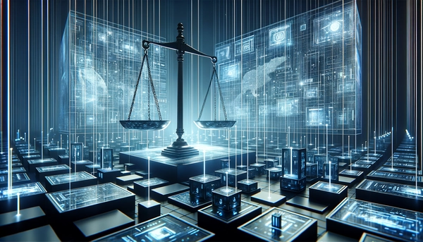 Conceptual image of big tech regulation with abstract digital maze aesthetic