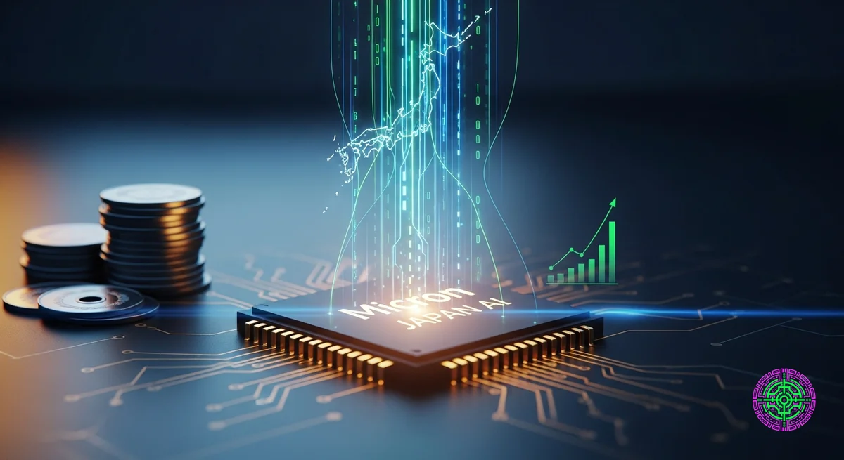 Planta de semiconductores futurista de Micron en Japón con flores de cerezo en primer plano