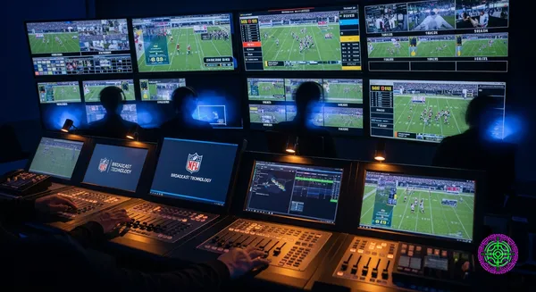 High-tech NFL stadium illustration with digital overlays