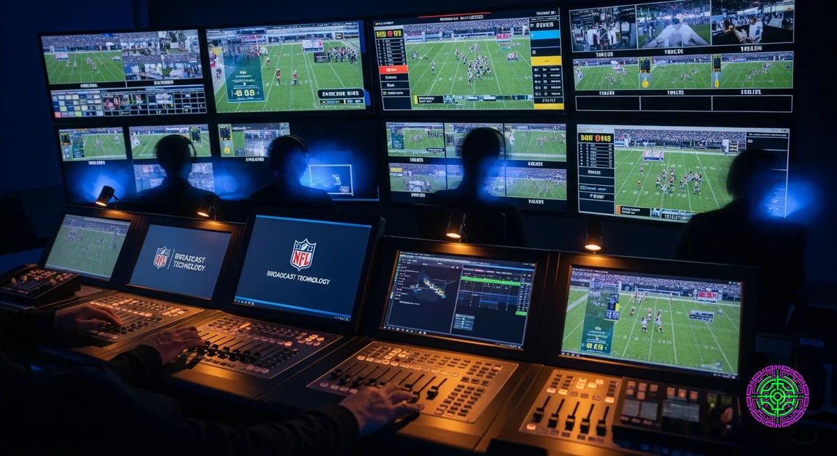 High-tech NFL stadium illustration with digital overlays