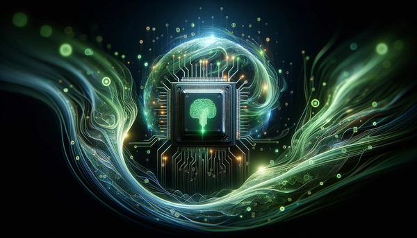 Abstract visualization of AI chip technology and financial growth with glowing green circuits