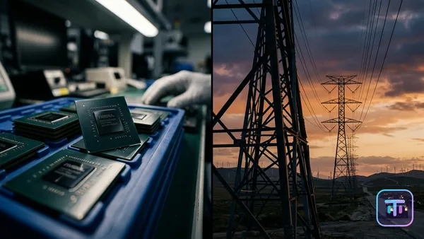 Geteilter Bildschirm mit Nvidia-Chips versus Stromübertragungstürmen.