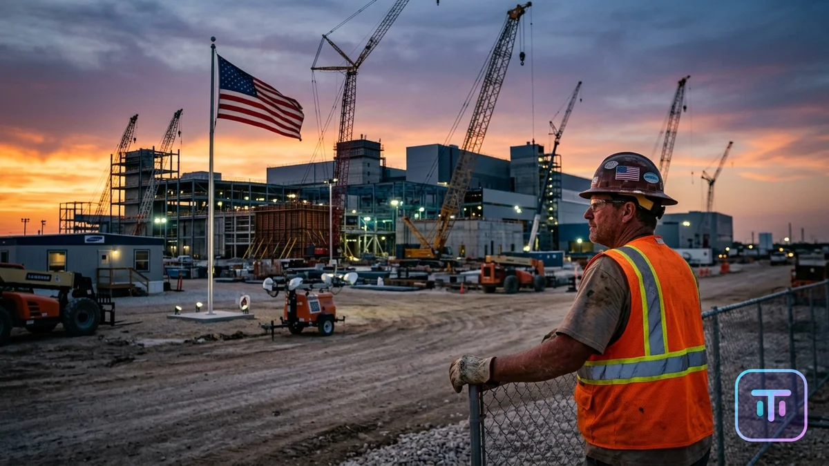 Samsung Taylor Texas semiconductor foundry at dusk with American flag