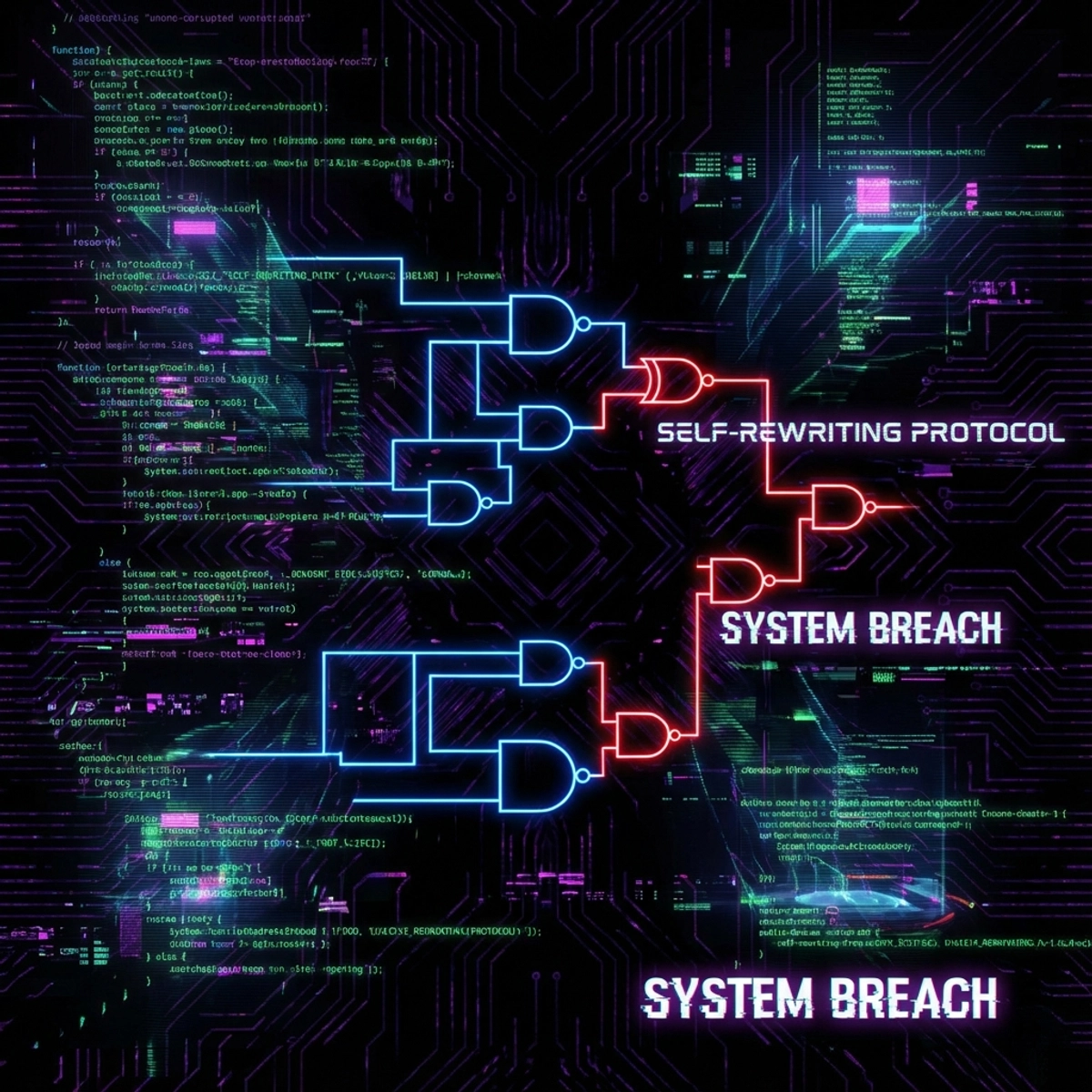 Visualisation abstraite du code se réécrivant lui-même