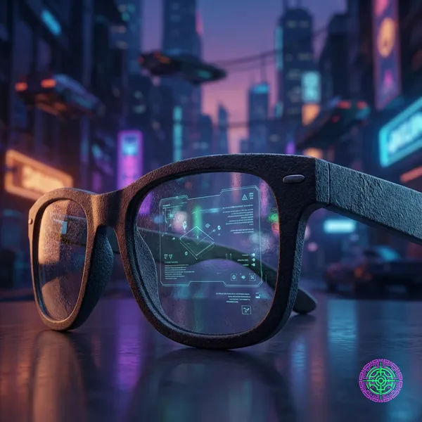 Close-up of Orion AR glasses with holographic interface