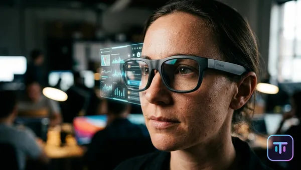 Close-up of Orion AR glasses with holographic interface