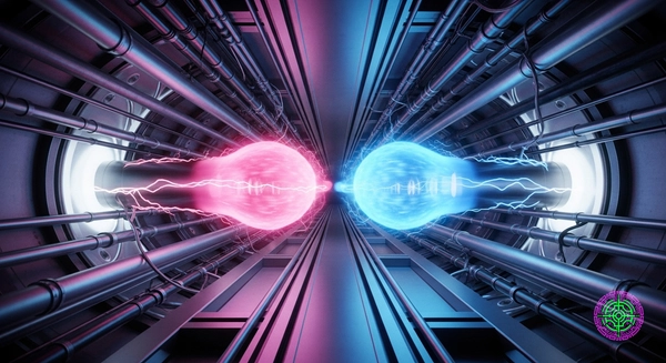 Two glowing plasma rings colliding in a Helion fusion reactor.