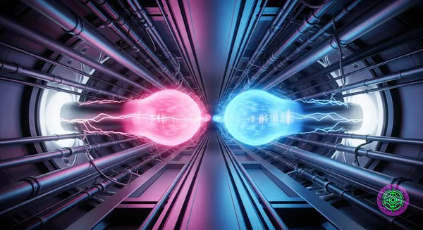 Two glowing plasma rings colliding in a Helion fusion reactor.