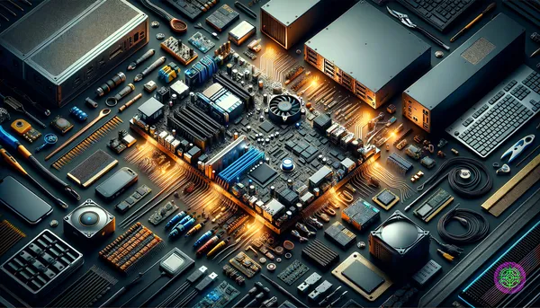 A close-up artistic visualization of a quantum processor chip with glowing qubits.