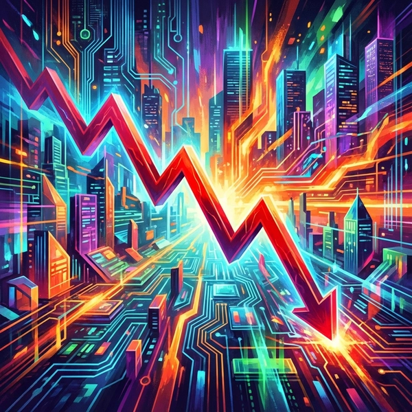 Chart showing SOFI stock drop with fintech background