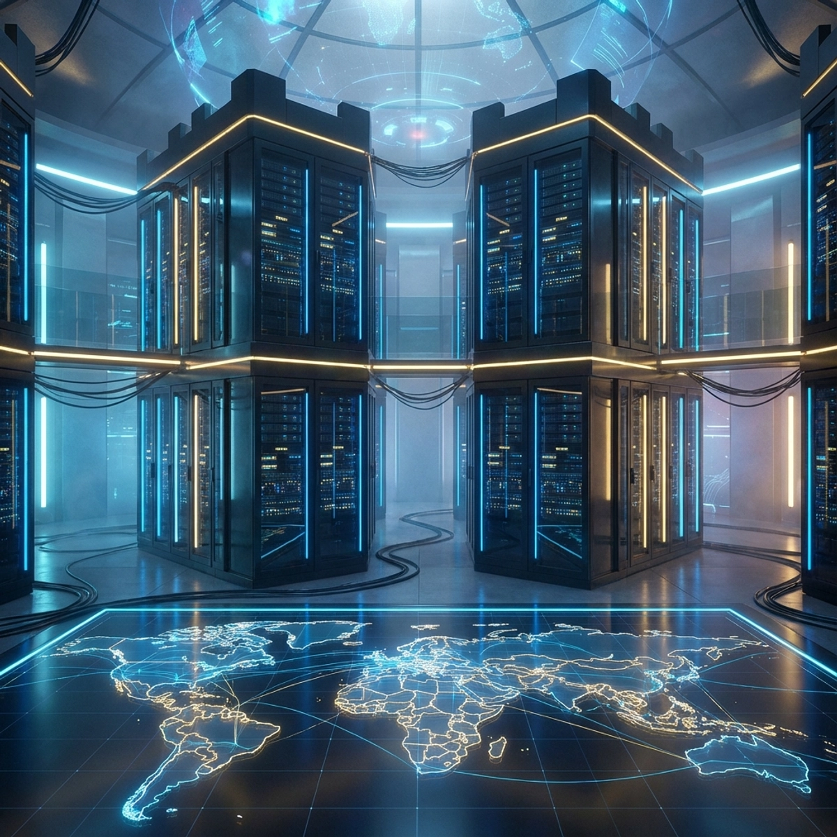 Futuristic data center map showing sovereign AI nations