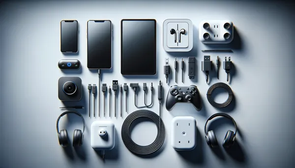 Collection of affordable tech gadgets arranged neatly with clean minimalist aesthetic