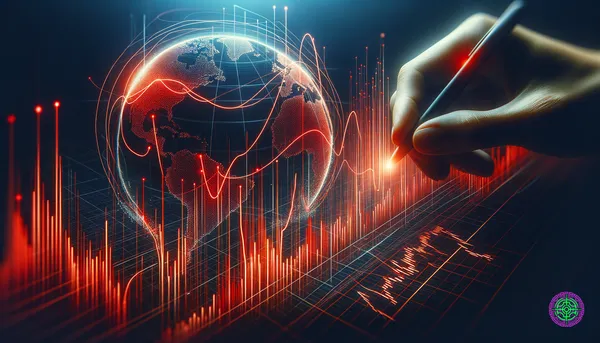 Stock market concept with downward trending red lines in abstract modern style