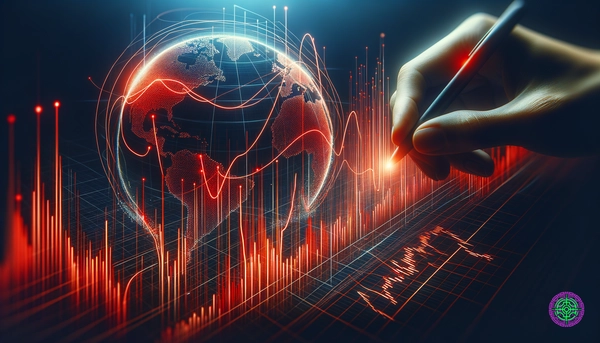 Stock market concept with downward trending red lines in abstract modern style