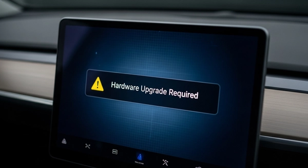 Tesla dashboard displaying a hardware upgrade notification