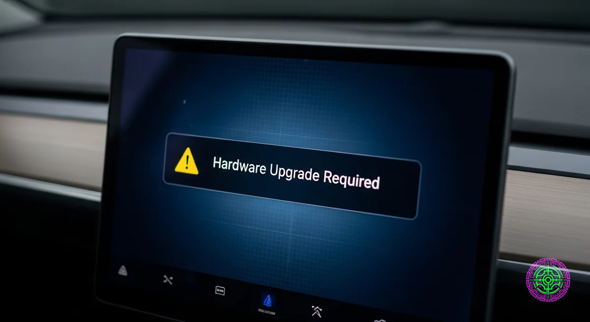 Tesla-Armaturenbrett mit einer Benachrichtigung über ein Hardware-Upgrade