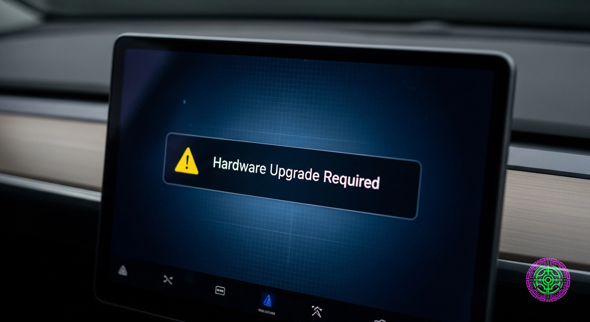 Tesla dashboard displaying a hardware upgrade notification