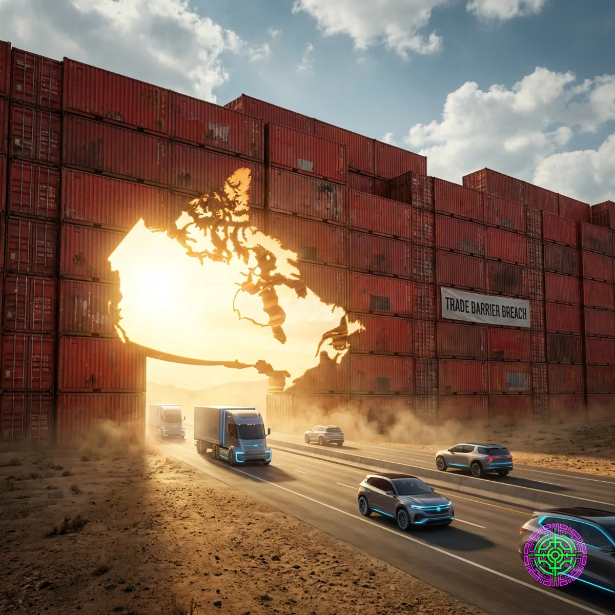 빛이 통과하는 단풍잎 모양의 구멍이 있는 배송 컨테이너 벽