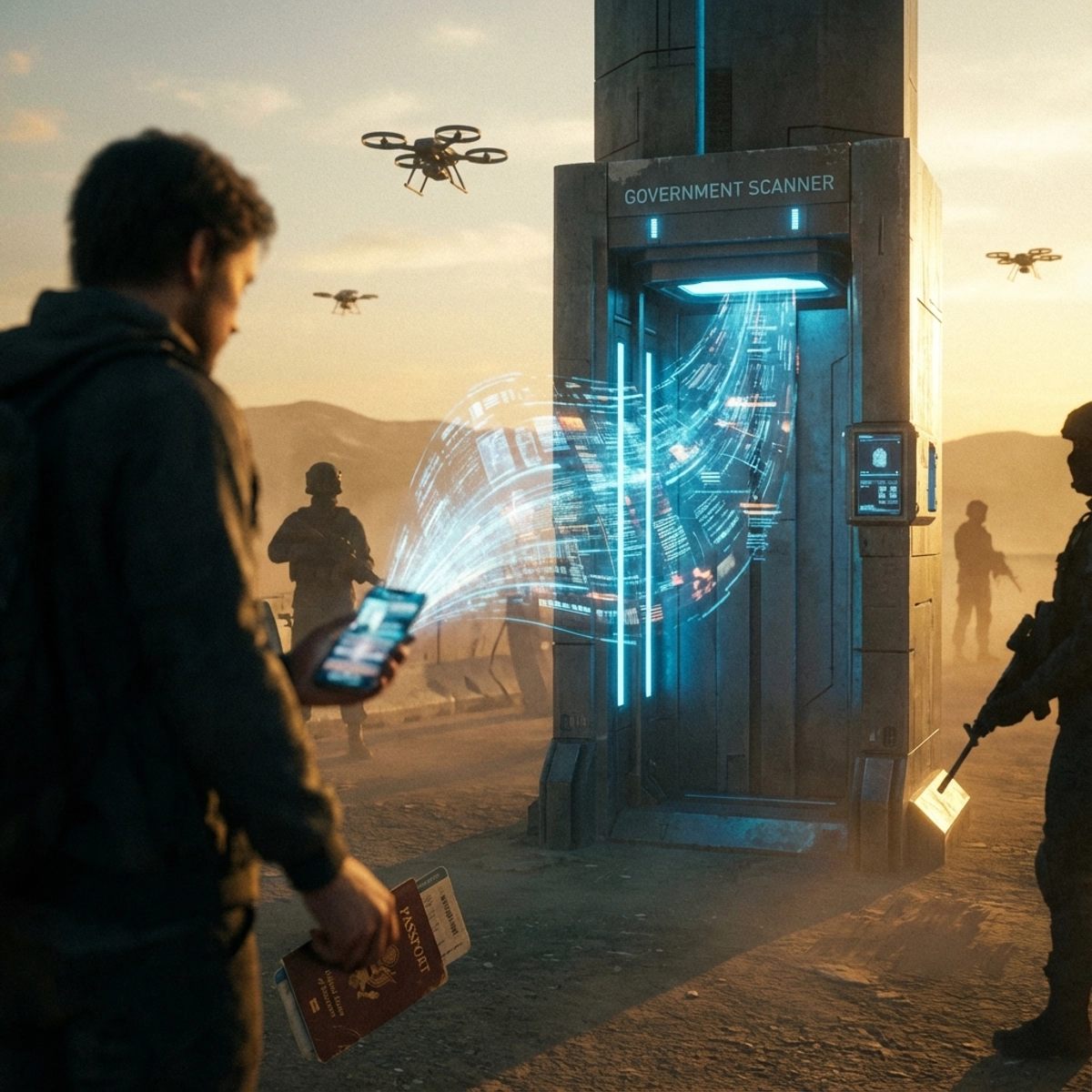 Scanner de controle de fronteira digital analisando o fluxo de dados de mídia social