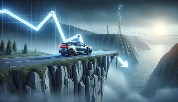 A conceptual illustration of an electric vehicle driving off a cliff graph representing subsidies.