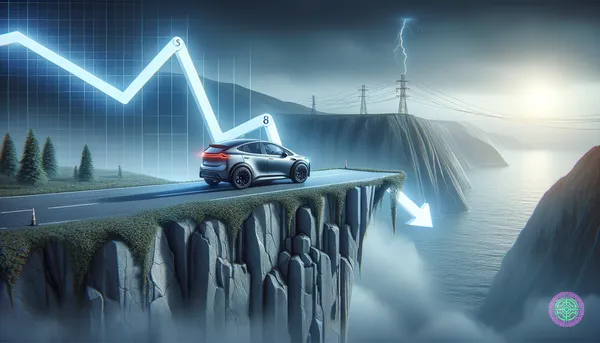 Una ilustración conceptual de un vehículo eléctrico que se precipita por un gráfico de acantilado que representa los subsidios.