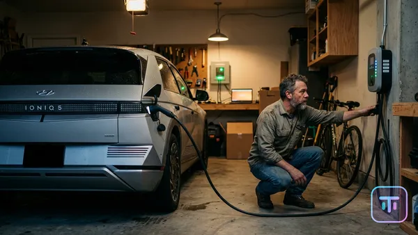 Futuristic EV using bidirectional charging to power a home garage