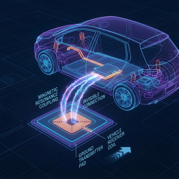 Schematic diagram showing magnetic resonance between a ground pad and a vehicle receiver